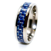 Forever Silver and Blue Tungsten Carbon Fiber Ring