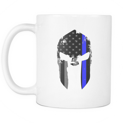 Spartan Helmet Thin Blue Line Flag Mug - White