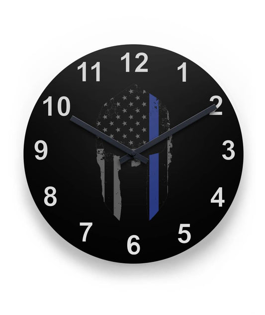 Spartan Helmet Thin Blue Line Clock