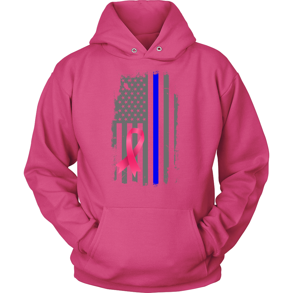 Breast Cancer Awareness Thin Blue Line Flag Shirt Unisex Hoodie / Sangria / 4XL