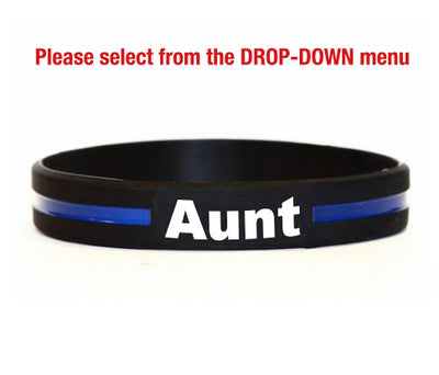 Thin Blue Line Silicone Relatives and Friend Bracelets for Aunt, Uncle, Niece, Nephew and Friend