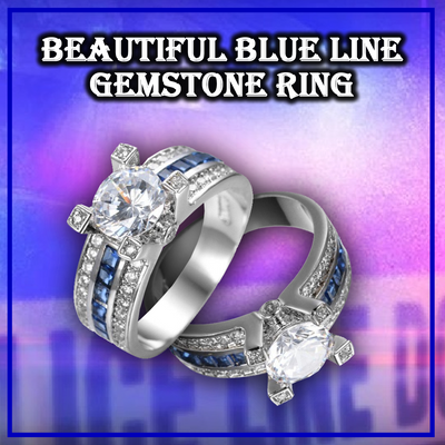 White Gold Plated Blue Line Gemstone Ring