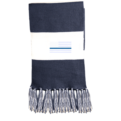 Thin Blue Line Flag Embroidered and Fringed Scarf