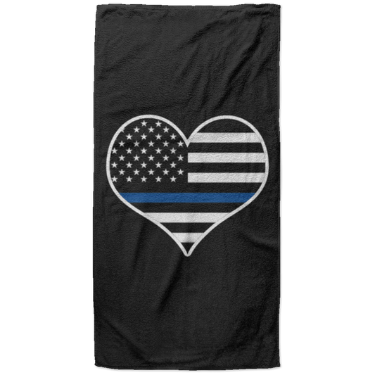 Thin Blue Line Heart  Beach Towel - 37x74