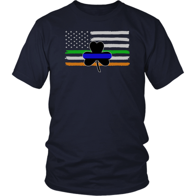 Thin Blue Line Shamrock Distress Irish Flag Shirts & Hoodies