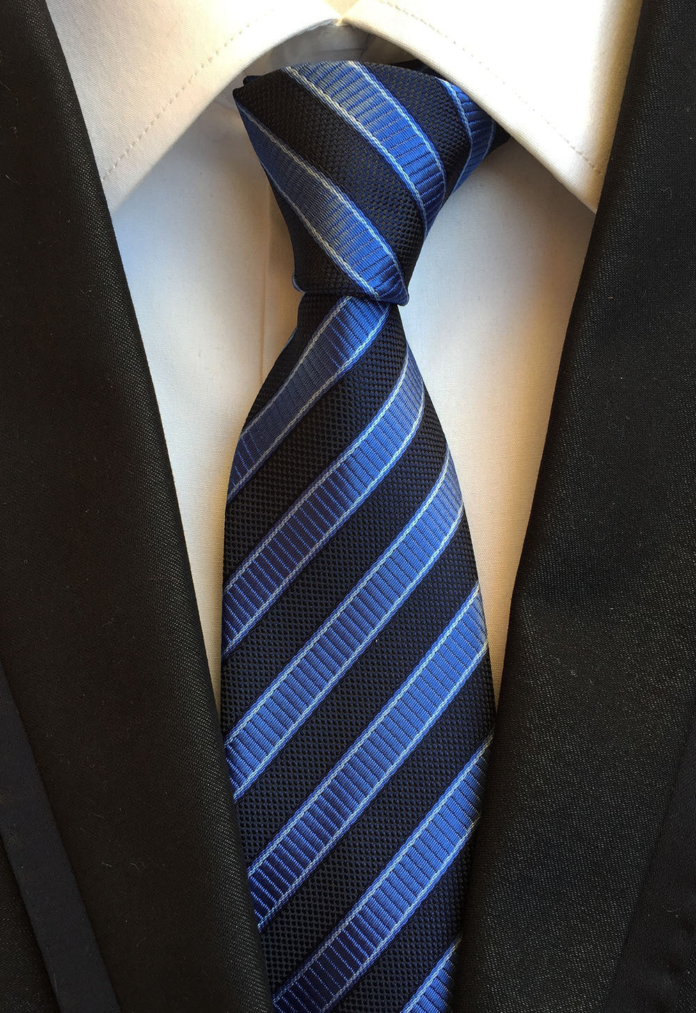 Dark Blue and Black Striped Tie 