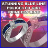GORGEOUS WHITE GOLD TIGRADE BLUE LINE PRINCESS SAPPHIRE SIMULATED RING