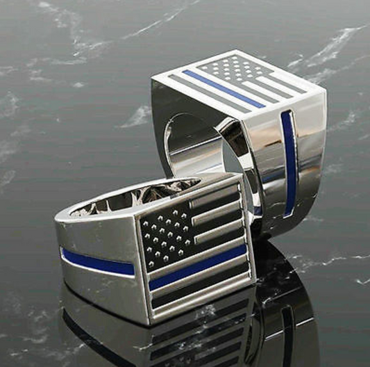 Thin Blue Line American Flag Ring