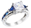 Princess Cut Deep Blue Sapphire Ring - Plated in White Gold