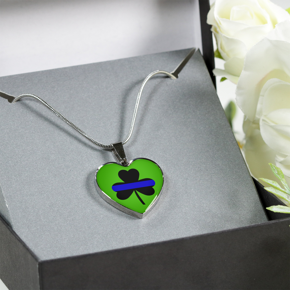 Saint Patrick's Day Shamrock Thin Blue Line Heart Luxury Necklace or Bangle