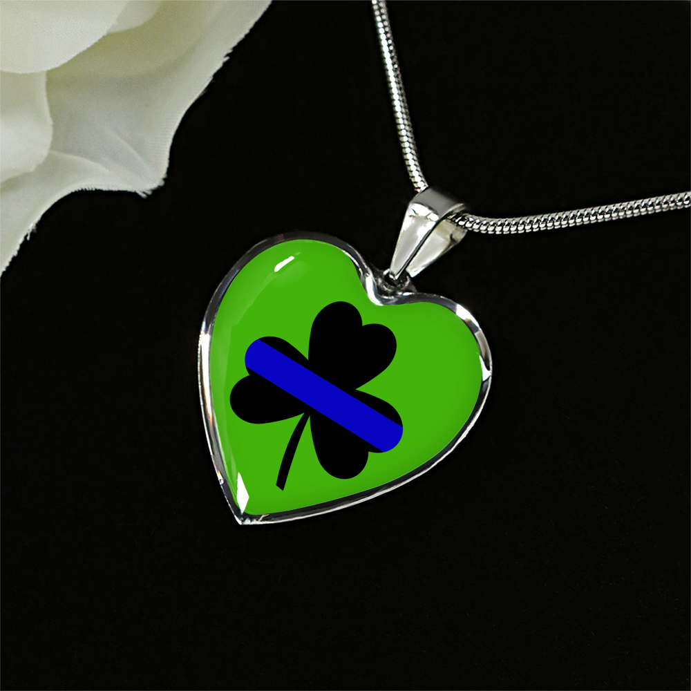Saint Patrick's Day Shamrock Thin Blue Line Heart Luxury Necklace or Bangle
