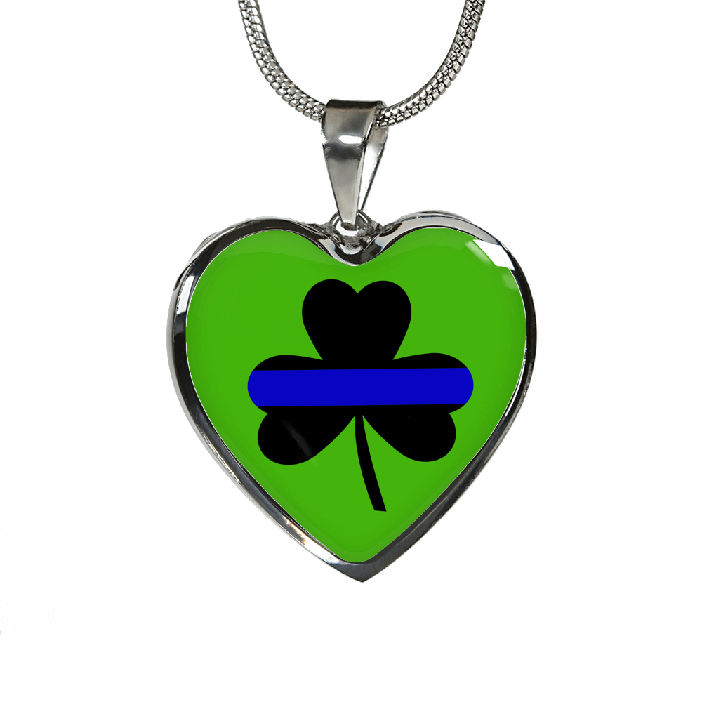 Saint Patrick's Day Shamrock Thin Blue Line Heart Luxury Necklace or Bangle