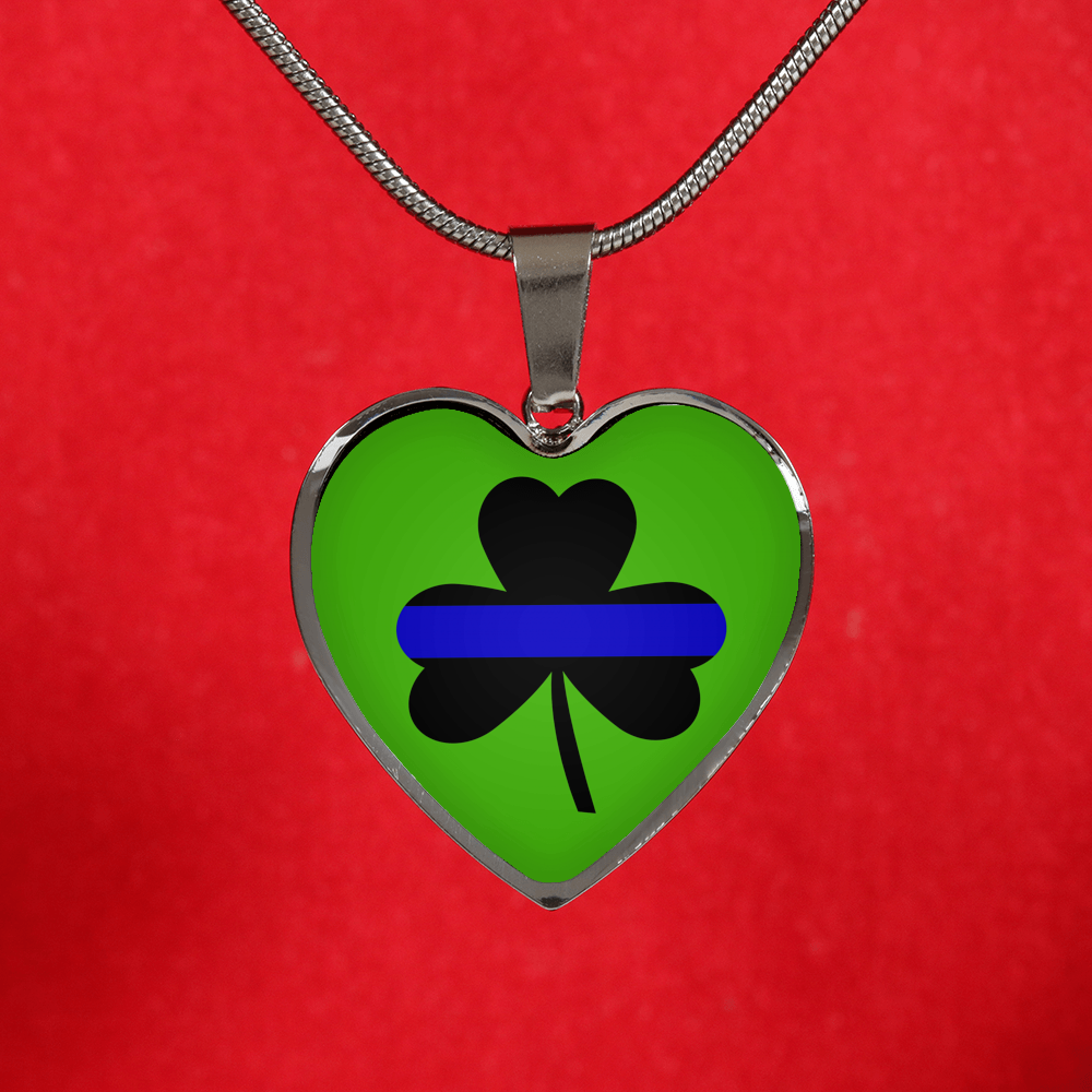 Saint Patrick's Day Shamrock Thin Blue Line Heart Luxury Necklace or Bangle