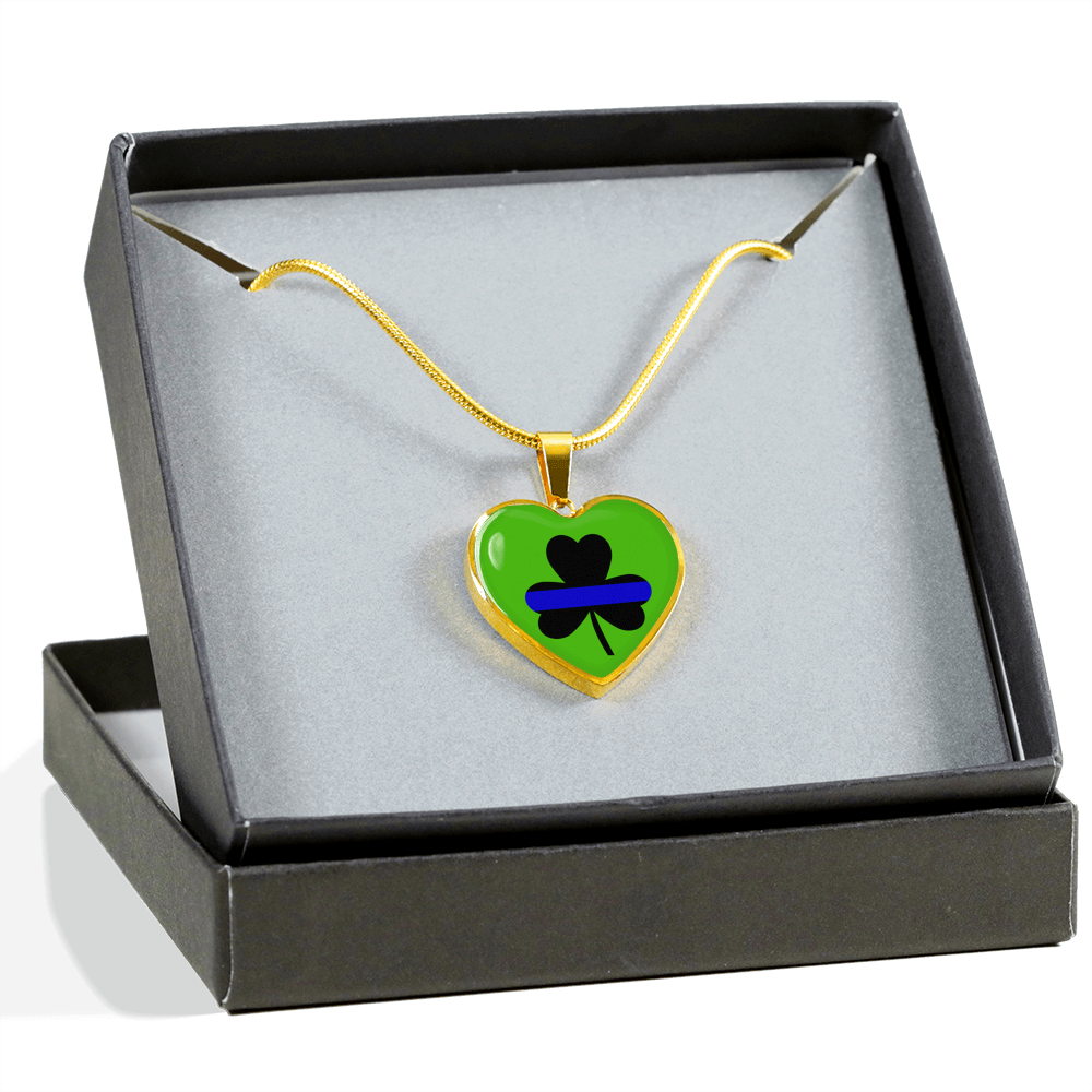 Saint Patrick's Day Shamrock Thin Blue Line Heart Luxury Necklace or Bangle
