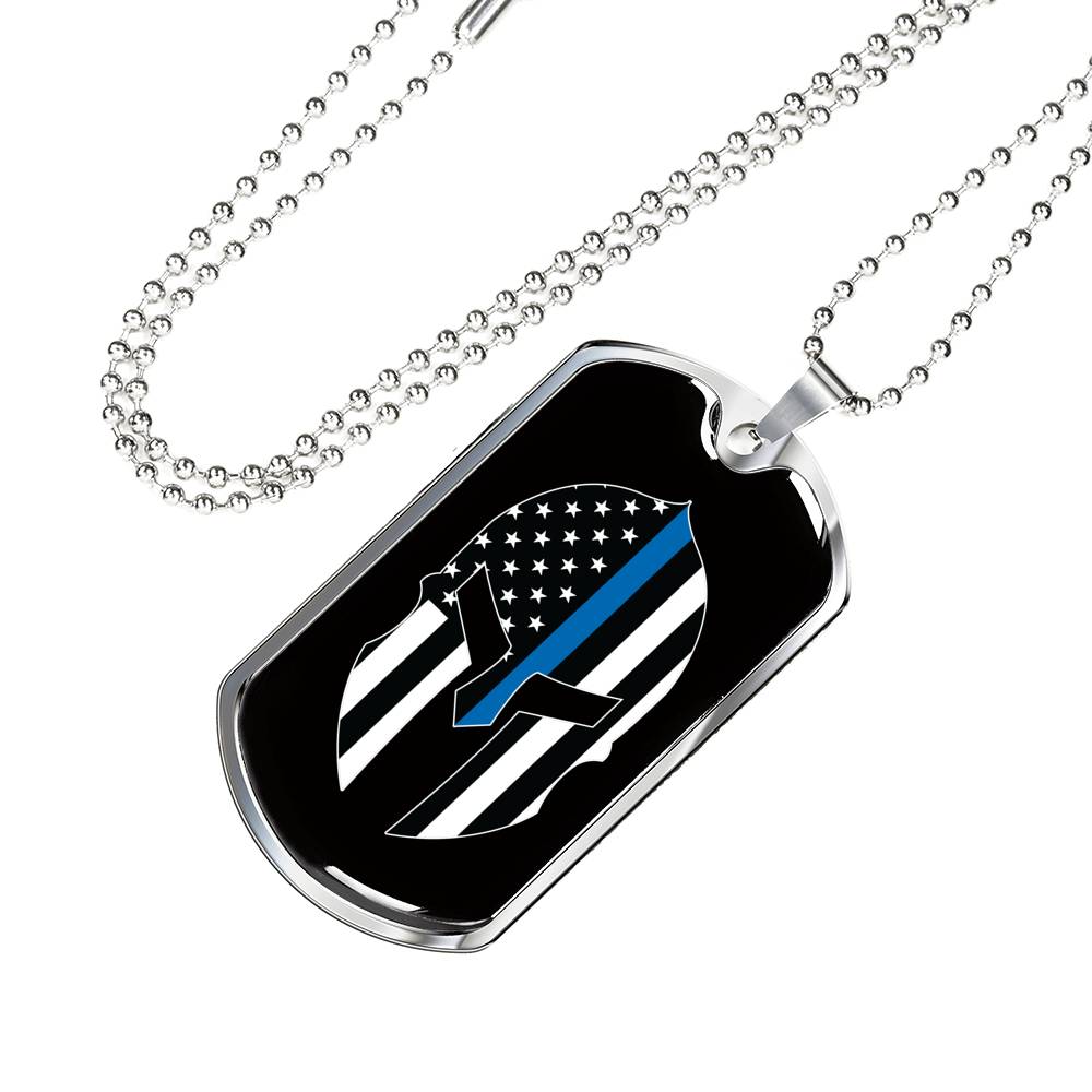Thin Blue Line Spartan Dog Tag