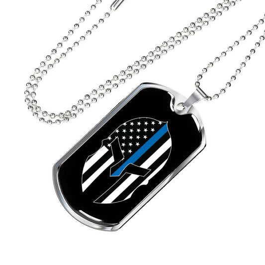 Thin Blue Line Spartan Dog Tag