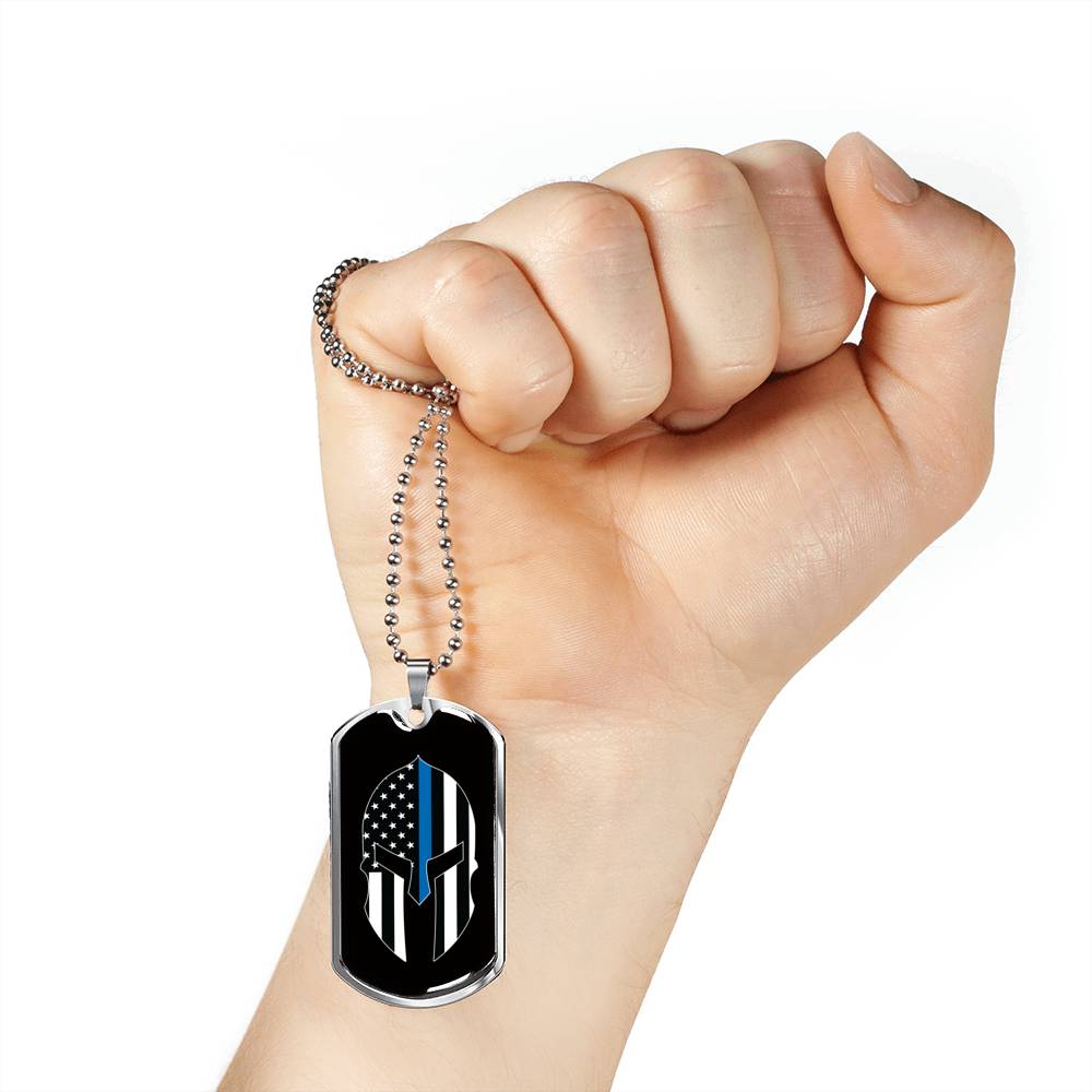 Thin Blue Line Spartan Dog Tag