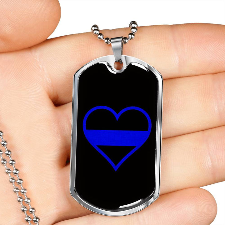 Thin Blue Line Heart Dog Tag