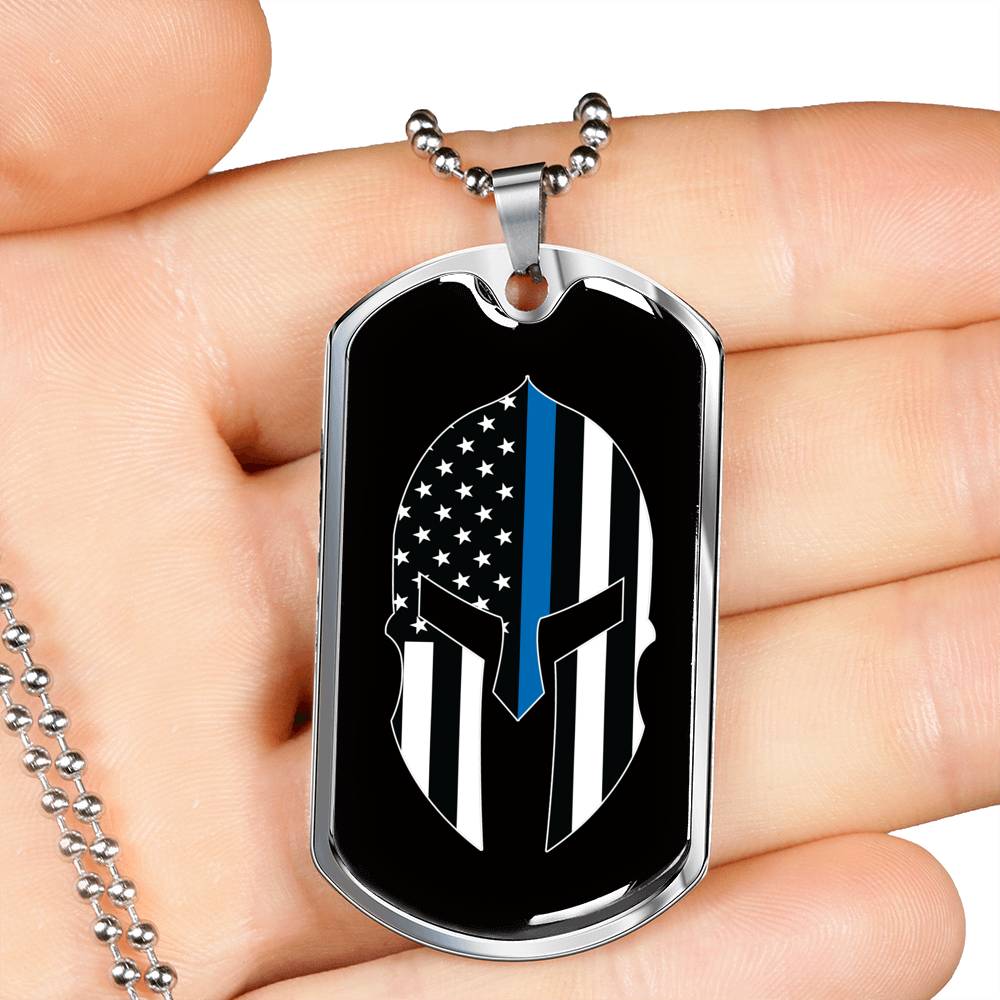 Thin Blue Line Spartan Dog Tag