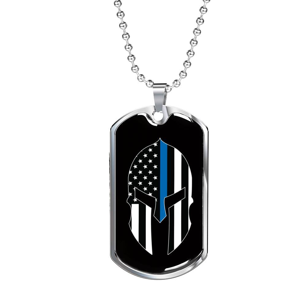 Thin Blue Line Spartan Dog Tag