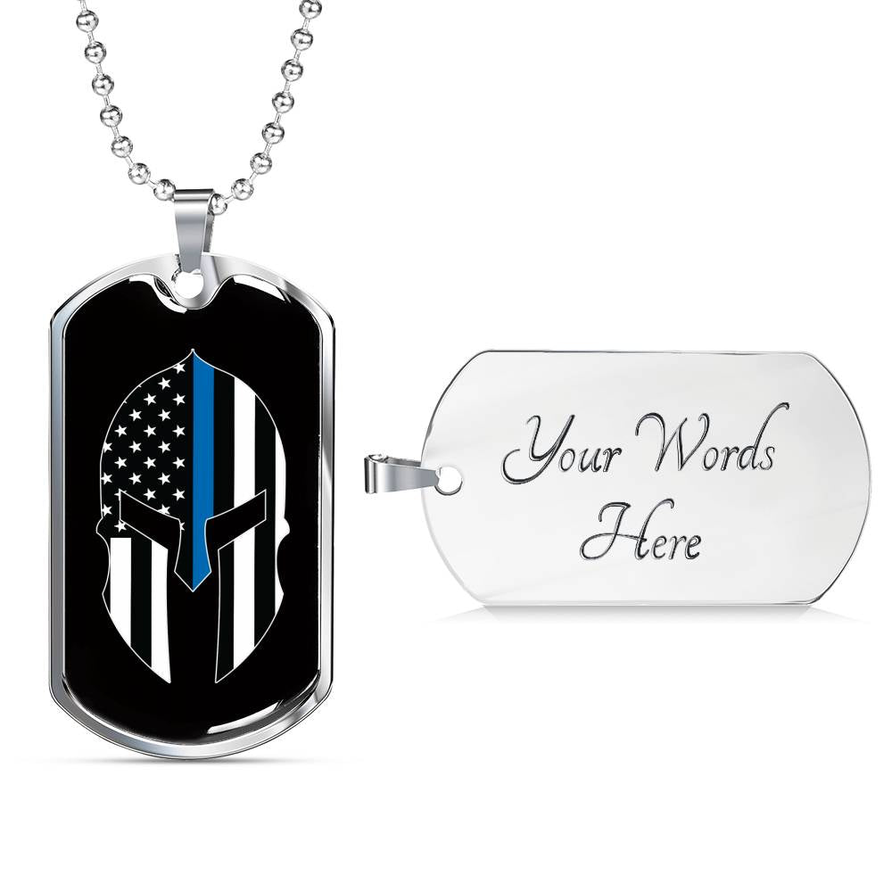 Thin Blue Line Spartan Dog Tag
