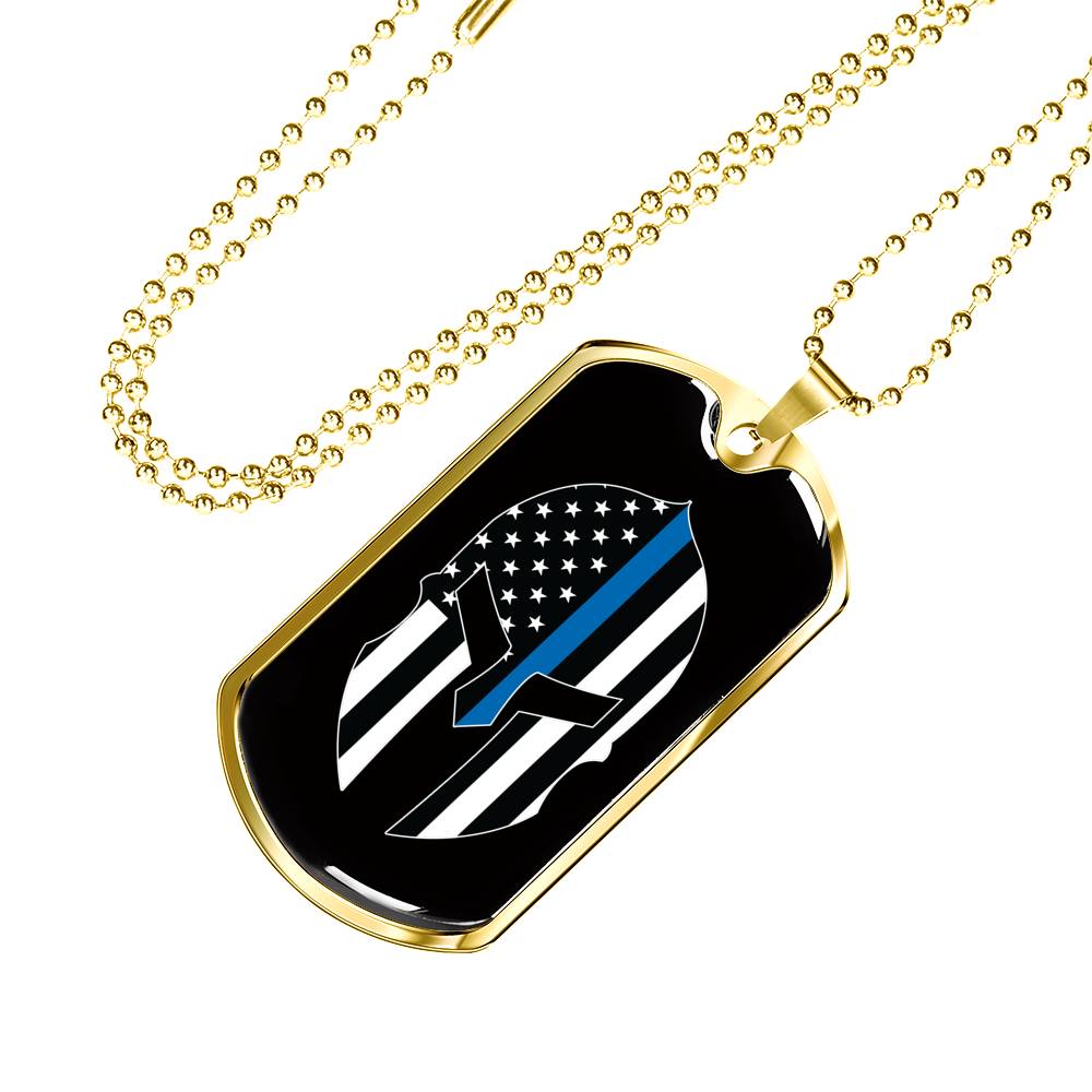 Thin Blue Line Spartan Dog Tag