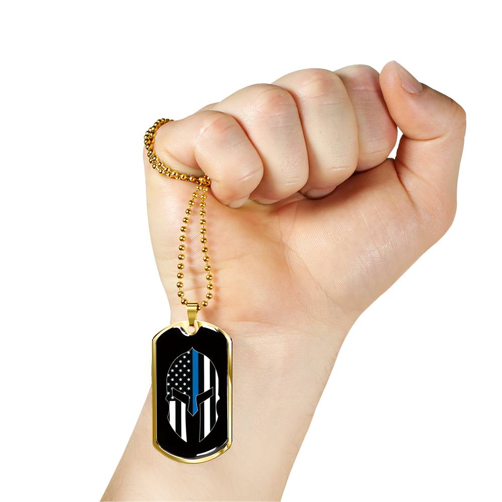Thin Blue Line Spartan Dog Tag