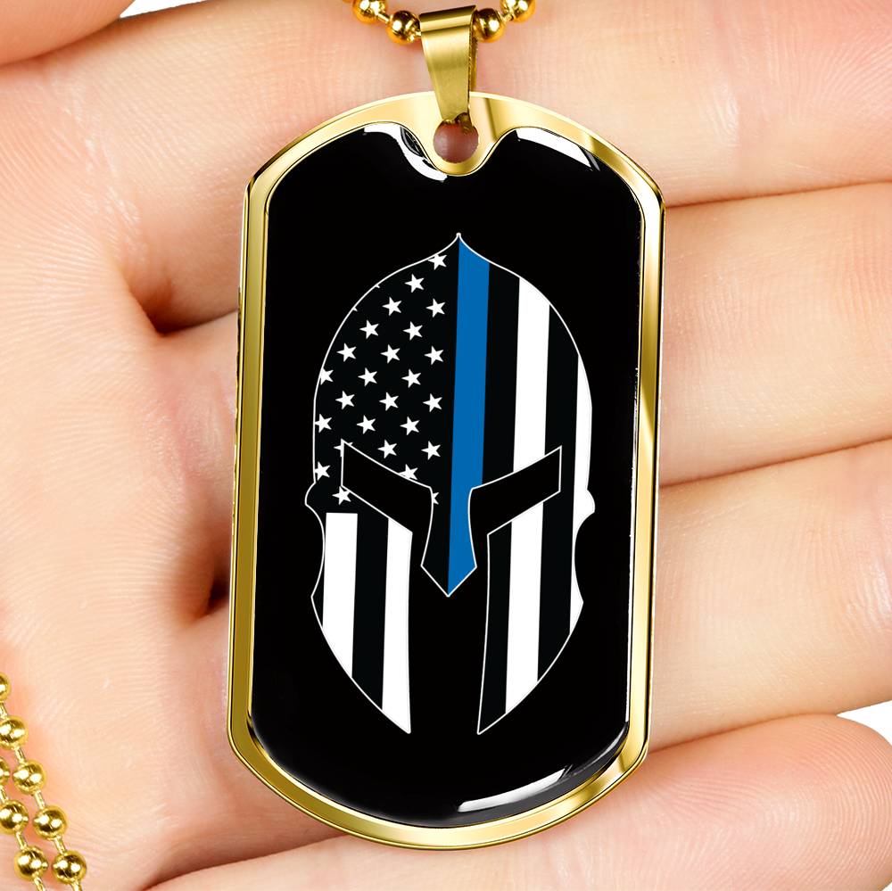 Thin Blue Line Spartan Dog Tag