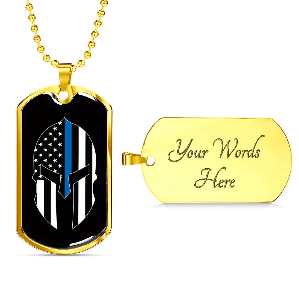 Thin Blue Line Spartan Dog Tag