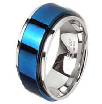 Stainless Steel Thin Blue Line Spinner Ring