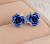 Beautiful Blue Rose Stud Earrings