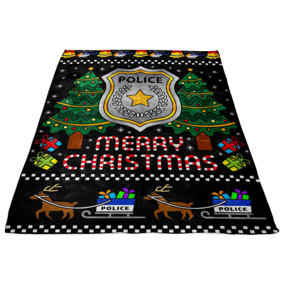 Police Reindeer Merry Christmas Blanket