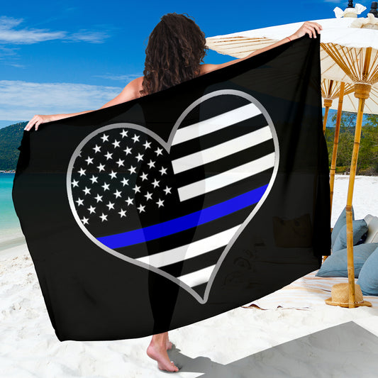 Thin Blue Line Heart Sarong