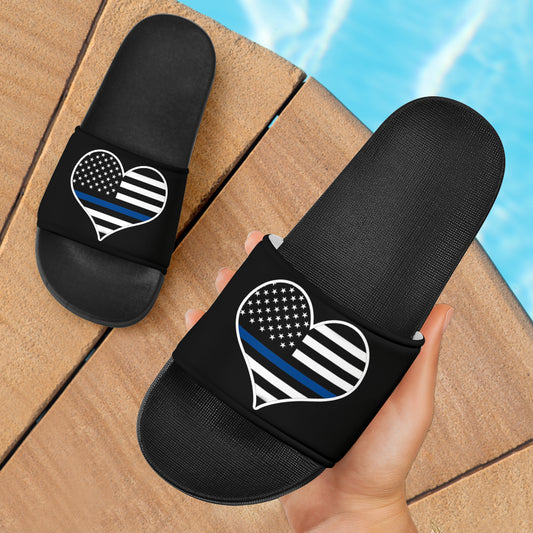 Thin Blue Line Heart Slide Sandals