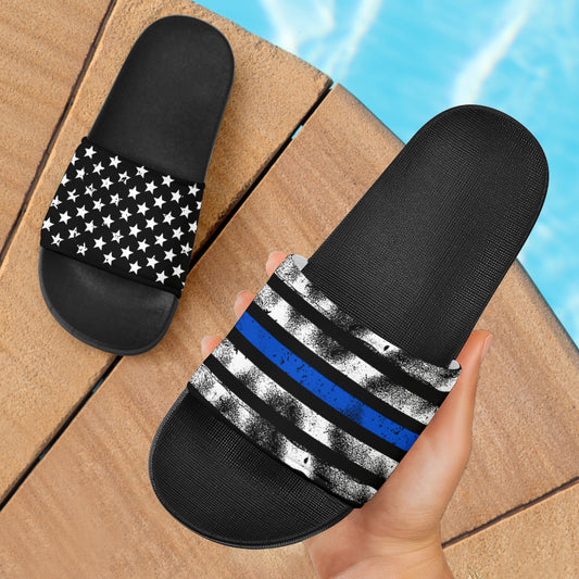 Thin Blue Stars and Stripes Slide Sandals