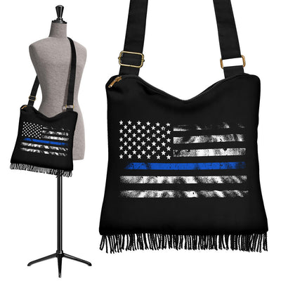 Thin Blue Line American Flag Boho HandBag