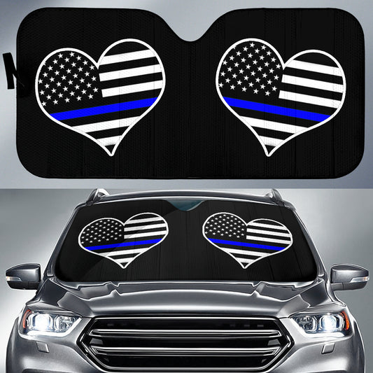 Thin Blue Line Flag Hearts Vehicle Car Sun Shade