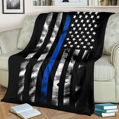 Thin Blue Line Distressed American Flag Blanket