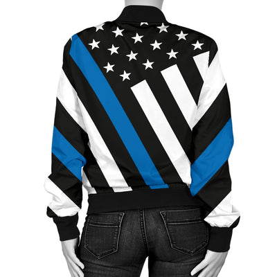 Women's Diagonal Thin Blue Line American Flag Bomber Jacket
