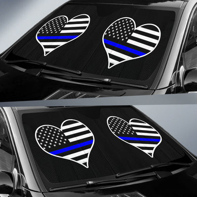 Thin Blue Line Flag Hearts Vehicle Car Sun Shade