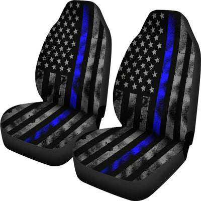 Tattered Thin Blue Line Flag Car Seat Covers (Set Of 2)