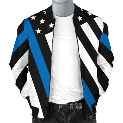 Men's Diagonal Thin Blue Line American Flag Bomber Jacket