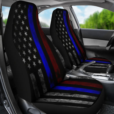 Tattered Thin Blue And Red Line Flag Car Seat Covers (Set Of 2)