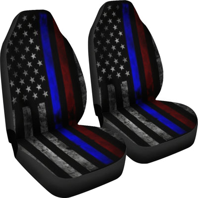 Tattered Thin Blue And Red Line Flag Car Seat Covers (Set Of 2)