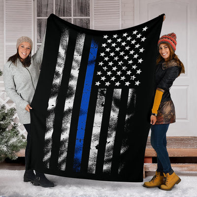 Thin Blue Line Distressed American Flag Blanket