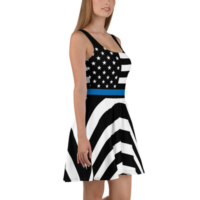 Curved Thin Blue Line American Flag Skater Dress