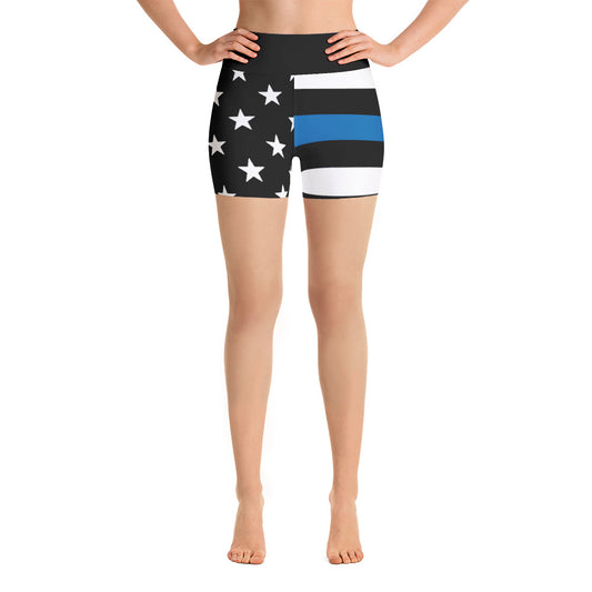 Thin Blue Line American Flag Yoga Shorts