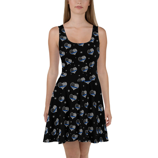 Thin Blue Line Hearts Skater Dress