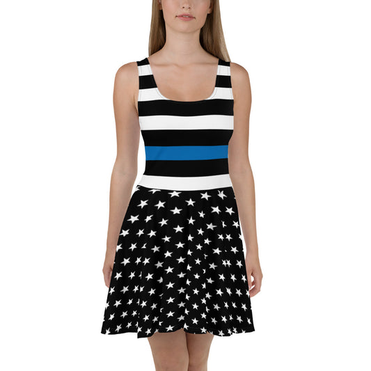 Stars and Striped Thin Blue Line Skater Dress