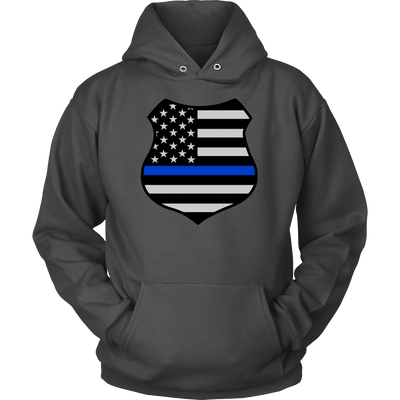 Thin Blue Line American Flag Shield Shirts and Hoodies